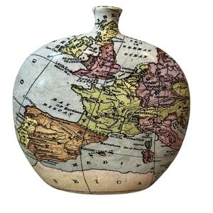 3-G Imports Vintage Style World Map Ceramic Vase Europe Political Map Decor